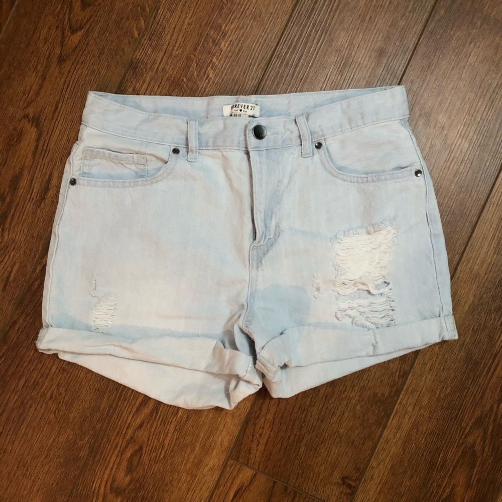 Forever 21 White Wash Mid Rise Shorts